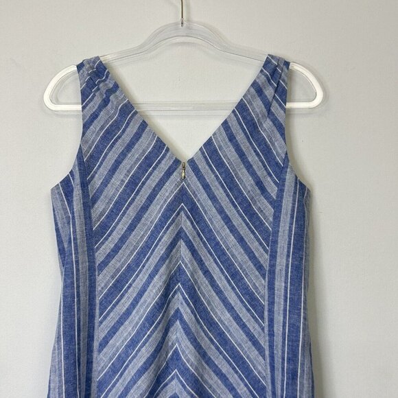Draper James Blue Stripe Dress Women’s Size 4 Linen Sleeveless Coastal - Picture 9 of 10